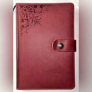 Paperworks Red-Brown Leather Lined Journal with Floral Design